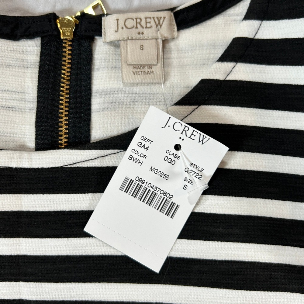 J.Crew Black White Striped Cotton Knit Shift Dress G2722 Womens Size S NWT - Picture 3 of 8